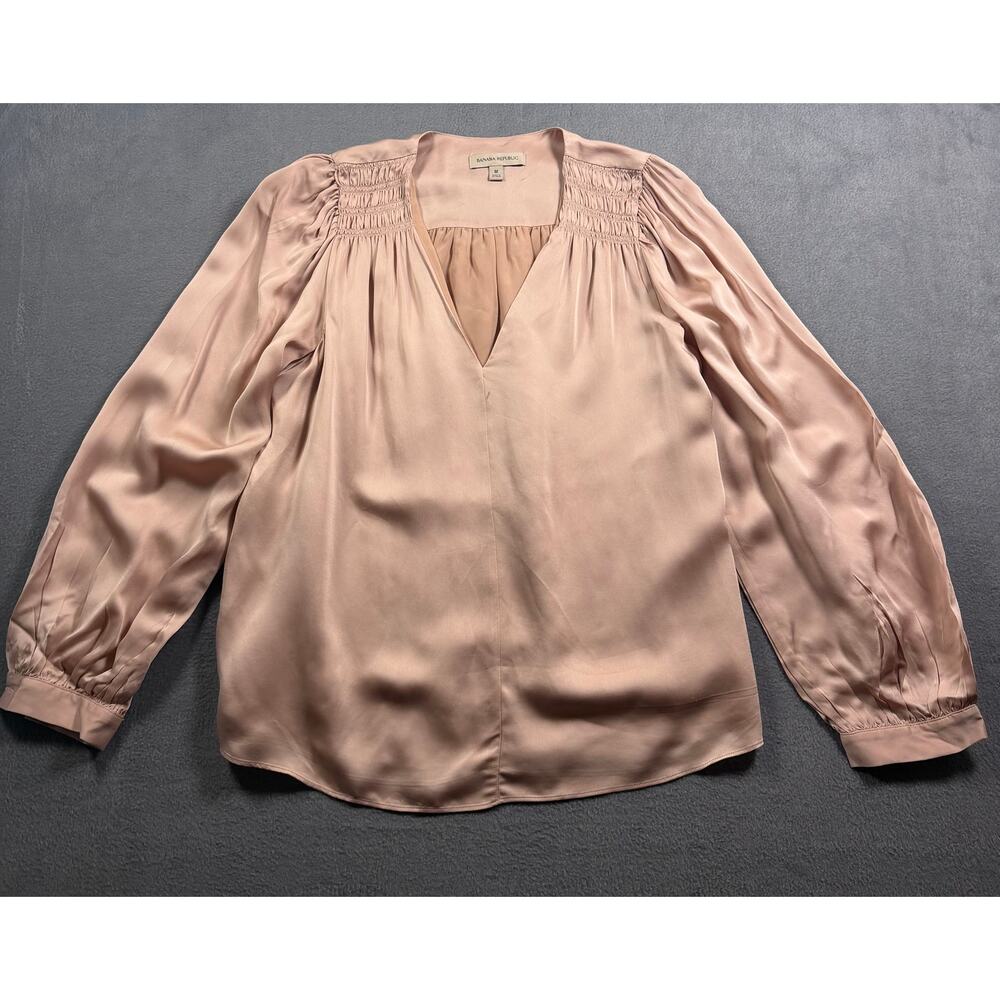 Banana Republic Blouse Women’s Medium Satin Pink Long Sleeve V-Neck Top